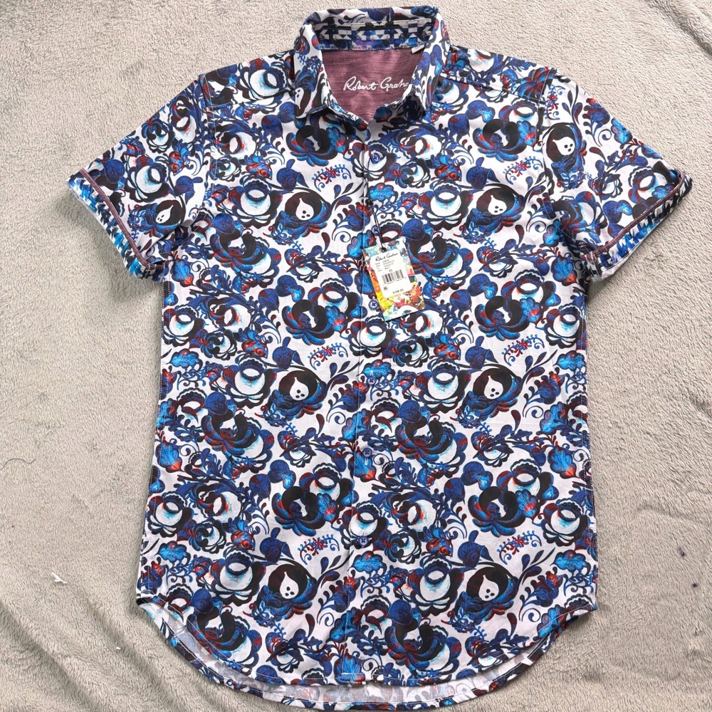 Robert Graham Edmund Mens XS Blue Floral Short Sleeve Button‎ Down Shirt